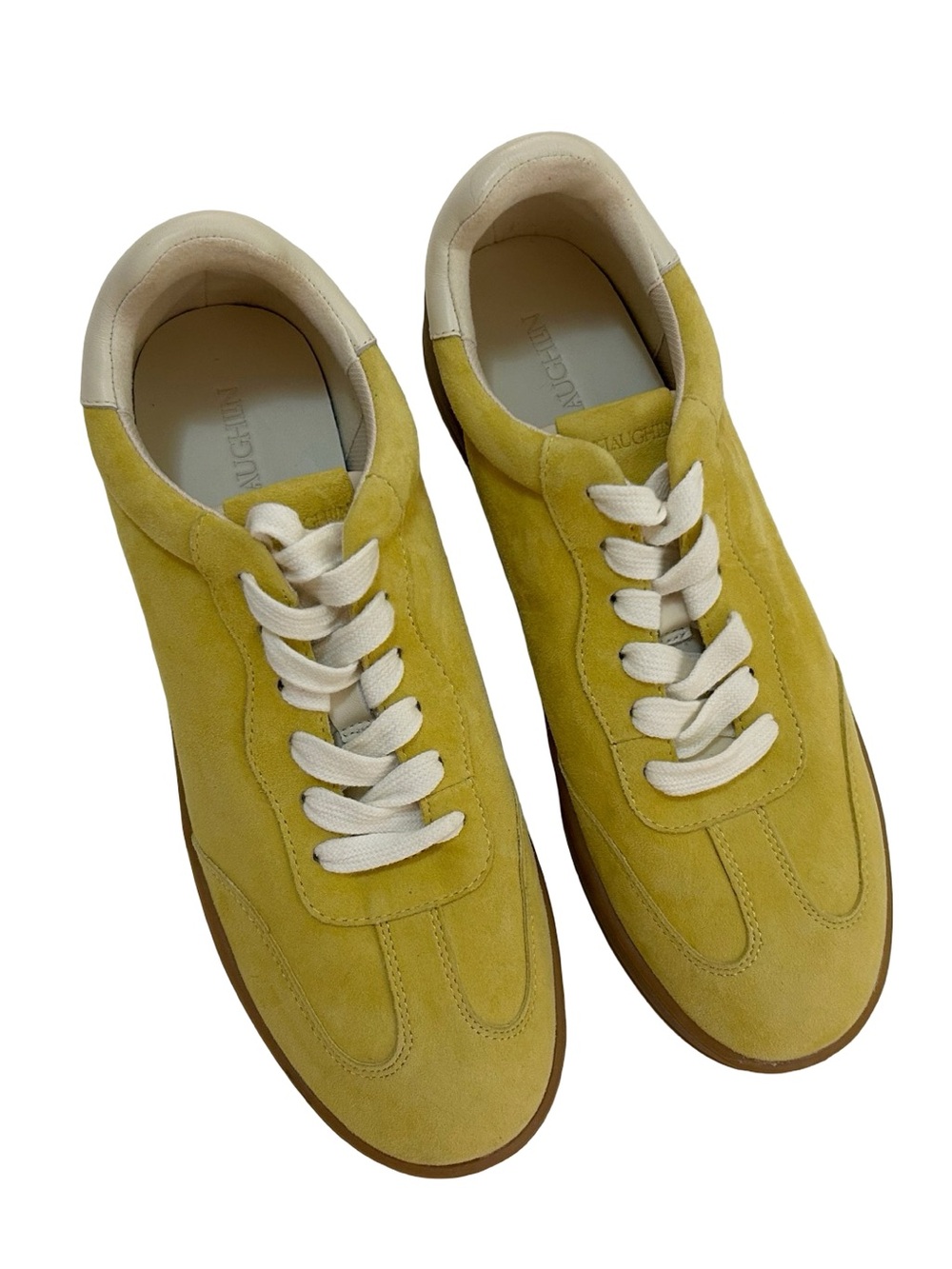 7.5 J McLaughlin Yellow Soft Genuine Suede Leather Sneakers Lace Up Tennis Shoes